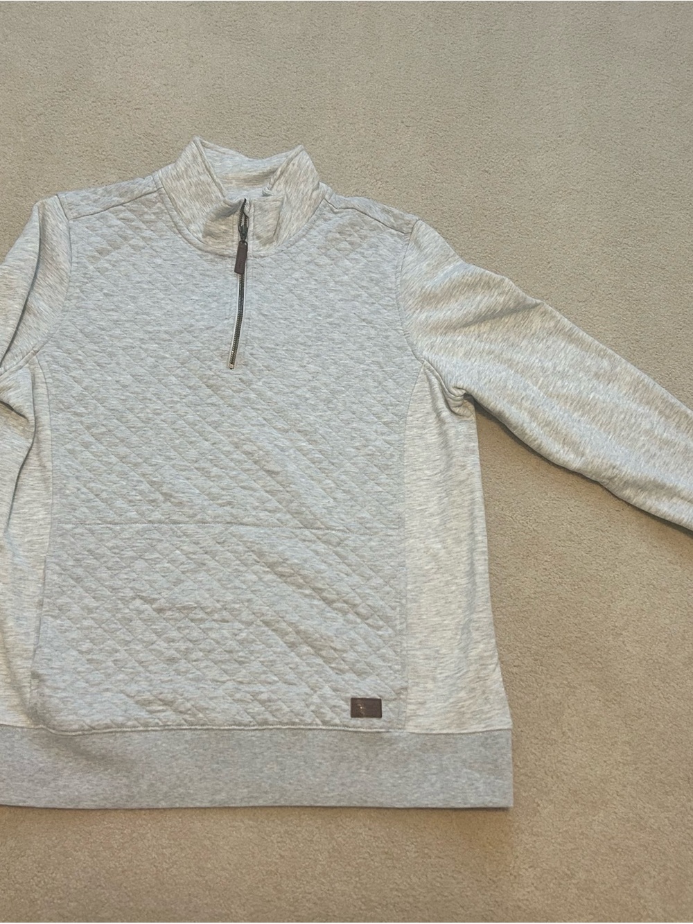 L.L. Bean Heather Light Gray Quilted Half-Zip Pullover